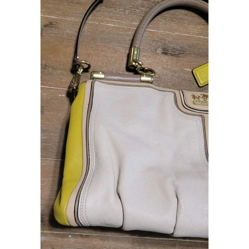 Coach Madison Yellow and Cream Color Block Madison Kara Satchel Purse